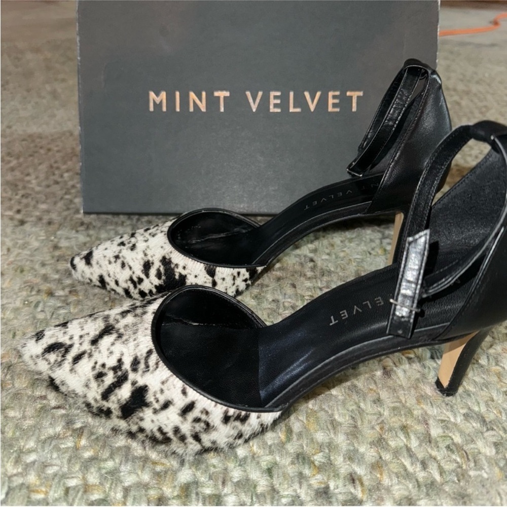 Black and White High Heels with Ankle Strap